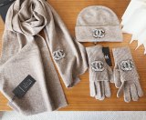 Chanel New Classic Versatile Wool Scarf Hat Glove Set