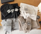 Chanel New Classic Versatile Wool Scarf Hat Glove Set