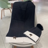 Dior Fashion Versatile Fox Wool Ball Cashmere Hat and Scarf Set