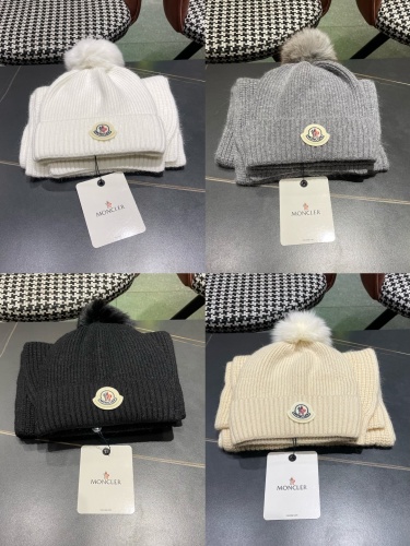 Moncler Fashion Versatile Flanged Wool Knitted Wool Hat Scarf Set