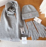Moncler New Classic Versatile Flanged Wool Knitted Wool Hat Scarf Glove Set