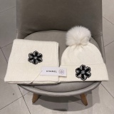 Chanel Couple Fashion Versatile Wool Scarf Hat Set