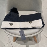 Prada Fashion Versatile Fox Hairball Cashmere Hat Scarf