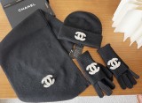 Chanel New Classic Versatile Wool Scarf Hat Glove Set