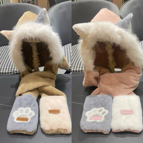 Moncler Fashion Versatile Fox Ear Hat Scarf Glove One Piece