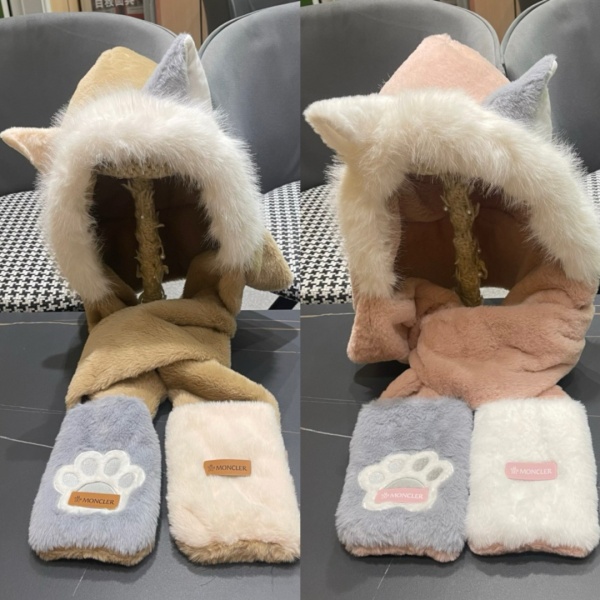 Moncler Fashion Versatile Fox Ear Hat Scarf Glove One Piece
