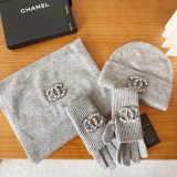 Chanel New Classic Versatile Wool Scarf Hat Glove Set