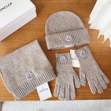 Moncler New Classic Versatile Flanged Wool Knitted Wool Hat Scarf Glove Set