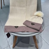 Prada Fashion Versatile Fox Hairball Cashmere Hat Scarf