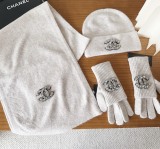 Chanel New Classic Versatile Wool Scarf Hat Glove Set