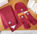 Moncler New Classic Versatile Flanged Wool Knitted Wool Hat Scarf Glove Set