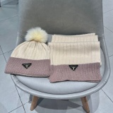 Prada Fashion Versatile Fox Hairball Cashmere Hat Scarf