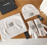 Chanel New Classic Versatile Wool Scarf Hat Glove Set