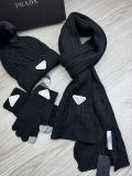 Prada New Couple Fashion Hairball Hat Scarf Glove Set