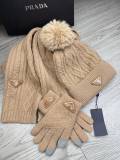Prada New Couple Fashion Hairball Hat Scarf Glove Set