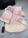 Prada New Couple Fashion Hairball Hat Scarf Glove Set