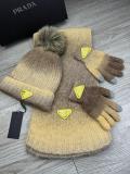 Prada New Couple Fashion Hairball Hat Scarf Glove Set