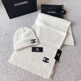 Chanel New Classic Versatile Embroidered Logo Knitted Hat Scarf Set