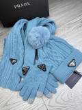 Prada New Couple Fashion Hairball Hat Scarf Glove Set
