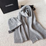 Chanel New Classic Versatile Embroidered Logo Knitted Hat Scarf Set