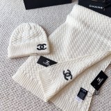 Chanel New Classic Versatile Embroidered Logo Knitted Hat Scarf Set