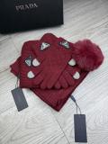 Prada New Couple Fashion Hairball Hat Scarf Glove Set