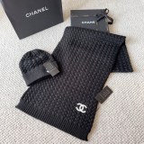 Chanel New Classic Versatile Embroidered Logo Knitted Hat Scarf Set
