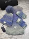 Prada New Couple Fashion Hairball Hat Scarf Glove Set