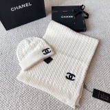 Chanel New Classic Versatile Embroidered Logo Knitted Hat Scarf Set