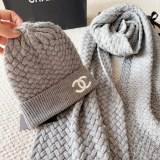 Chanel New Classic Versatile Embroidered Logo Knitted Hat Scarf Set