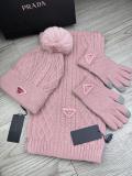 Prada New Couple Fashion Hairball Hat Scarf Glove Set