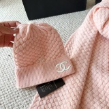Chanel New Classic Versatile Embroidered Logo Knitted Hat Scarf Set