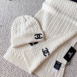 Chanel New Classic Versatile Embroidered Logo Knitted Hat Scarf Set