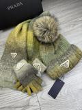 Prada New Couple Fashion Hairball Hat Scarf Glove Set