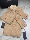Prada New Couple Fashion Hairball Hat Scarf Glove Set
