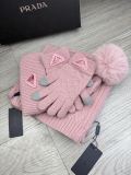 Prada New Couple Fashion Hairball Hat Scarf Glove Set