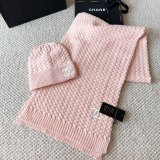 Chanel New Classic Versatile Embroidered Logo Knitted Hat Scarf Set