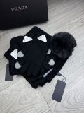 Prada New Couple Fashion Hairball Hat Scarf Glove Set