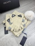 Prada New Couple Fashion Hairball Hat Scarf Glove Set