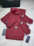 Prada New Couple Fashion Hairball Hat Scarf Glove Set