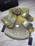 Prada New Couple Fashion Hairball Hat Scarf Glove Set