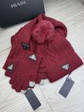 Prada New Couple Fashion Hairball Hat Scarf Glove Set