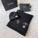 Chanel New Classic Versatile Embroidered Logo Knitted Hat Scarf Set