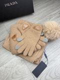 Prada New Couple Fashion Hairball Hat Scarf Glove Set