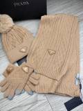 Prada New Couple Fashion Hairball Hat Scarf Glove Set
