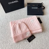 Chanel New Classic Versatile Embroidered Logo Knitted Hat Scarf Set