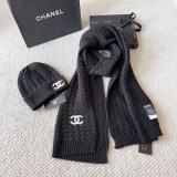 Chanel New Classic Versatile Embroidered Logo Knitted Hat Scarf Set