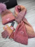 Prada New Couple Fashion Hairball Hat Scarf Glove Set