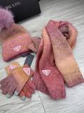 Prada New Couple Fashion Hairball Hat Scarf Glove Set