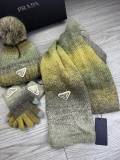 Prada New Couple Fashion Hairball Hat Scarf Glove Set